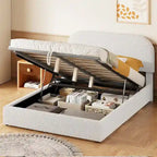 Base letto a piattaforma Full Size in pile Teddy con testiera curva e contenitore idraulico