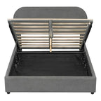 Base letto a piattaforma Full Size in pile Teddy con testiera curva e contenitore idraulico