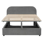 Base letto a piattaforma Full Size in pile Teddy con testiera curva e contenitore idraulico