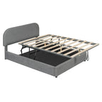 Base letto a piattaforma Full Size in pile Teddy con testiera curva e contenitore idraulico