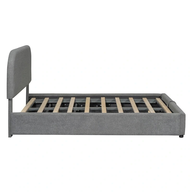 Base letto a piattaforma Full Size in pile Teddy con testiera curva e contenitore idraulico