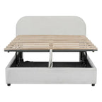 Base letto a piattaforma Full Size in pile Teddy con testiera curva e contenitore idraulico