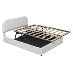 Base letto a piattaforma Full Size in pile Teddy con testiera curva e contenitore idraulico