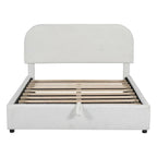 Base letto a piattaforma Full Size in pile Teddy con testiera curva e contenitore idraulico