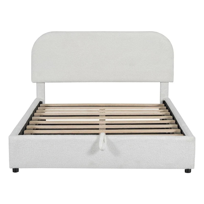 Base letto a piattaforma Full Size in pile Teddy con testiera curva e contenitore idraulico