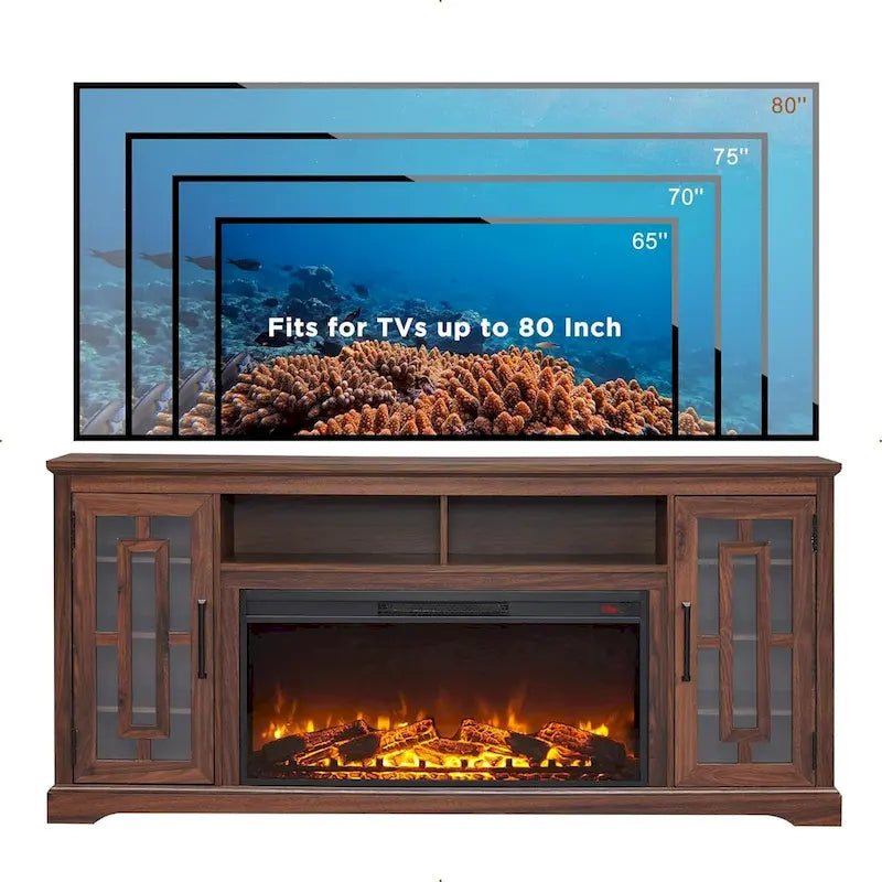 Mobile TV da 70 pollici con camino elettrico, per TV fino a 80 pollici