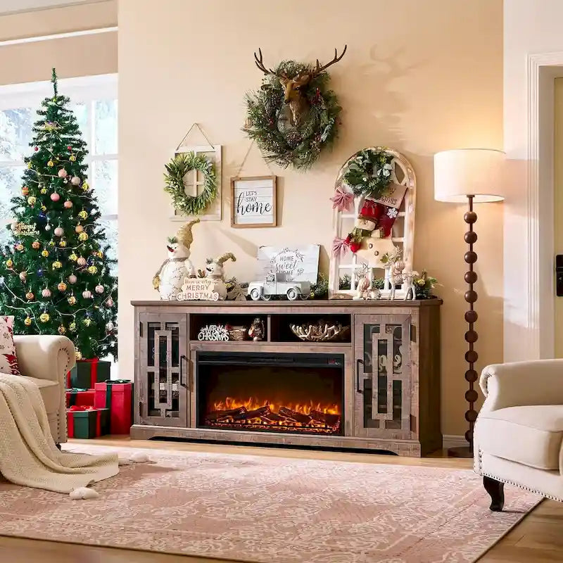 Mobile TV da 70 pollici con camino elettrico, per TV fino a 80 pollici
