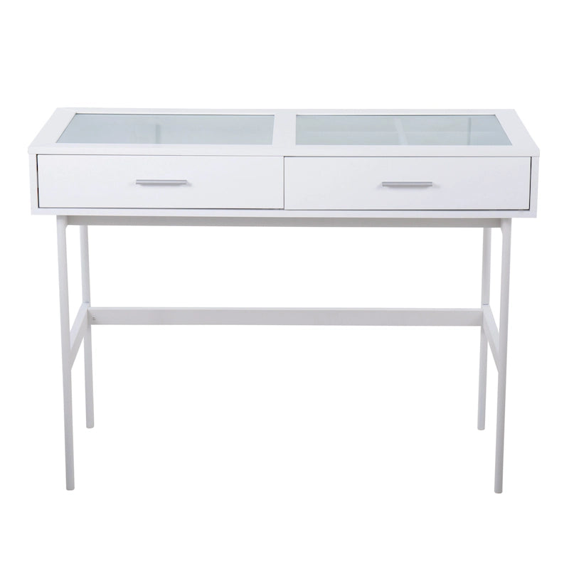 Consolle con ripiano in vetro e 2 cassetti