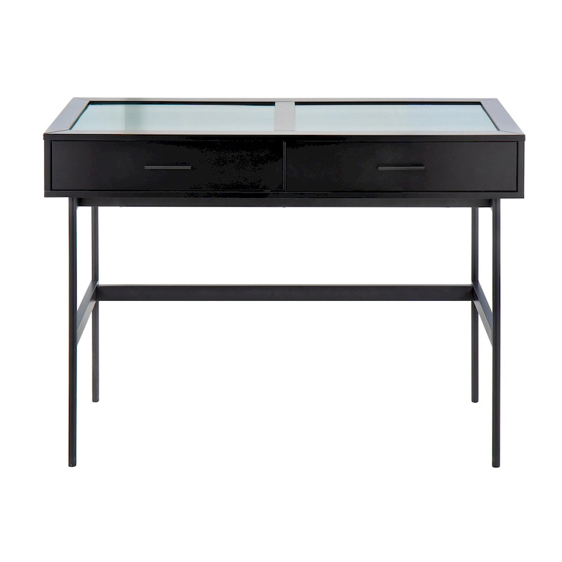 Consolle con ripiano in vetro e 2 cassetti