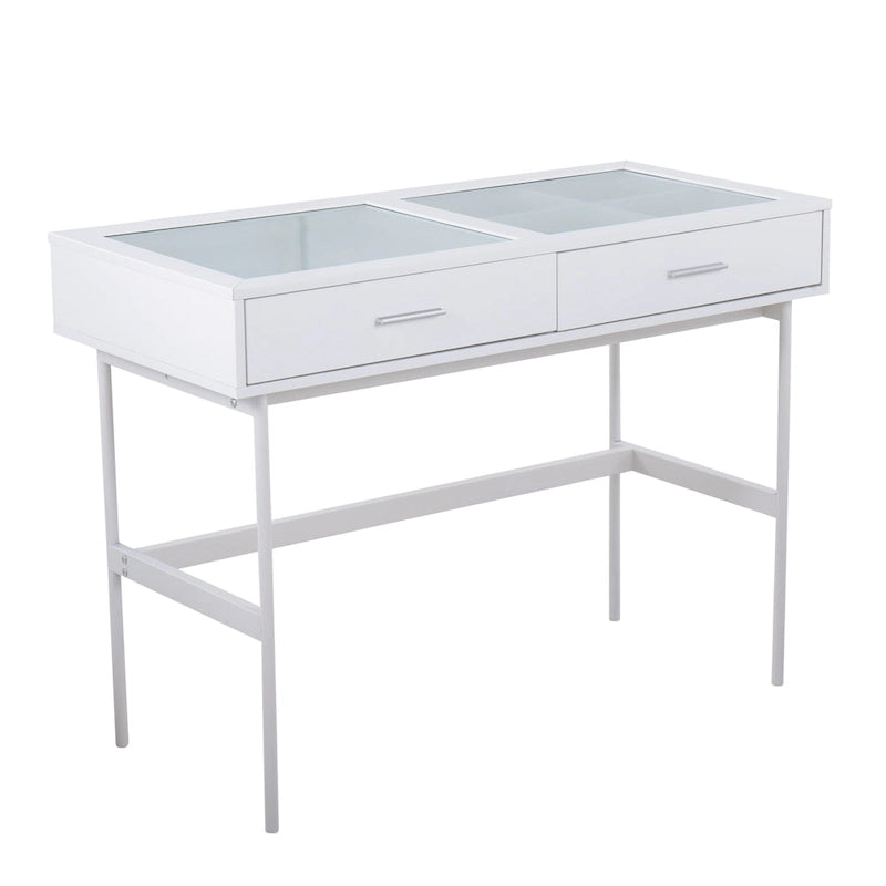 Consolle con ripiano in vetro e 2 cassetti