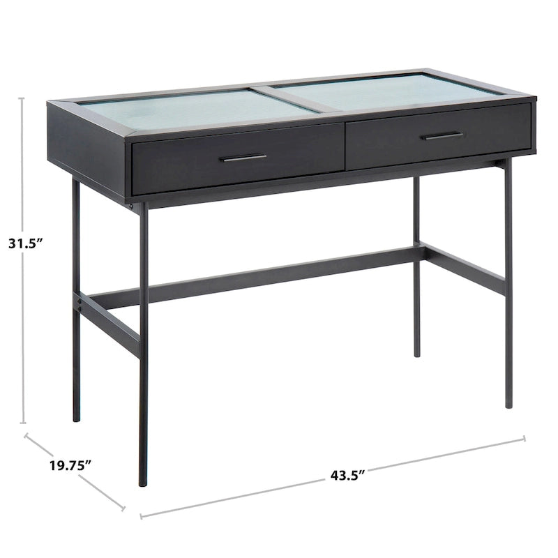 Consolle con ripiano in vetro e 2 cassetti