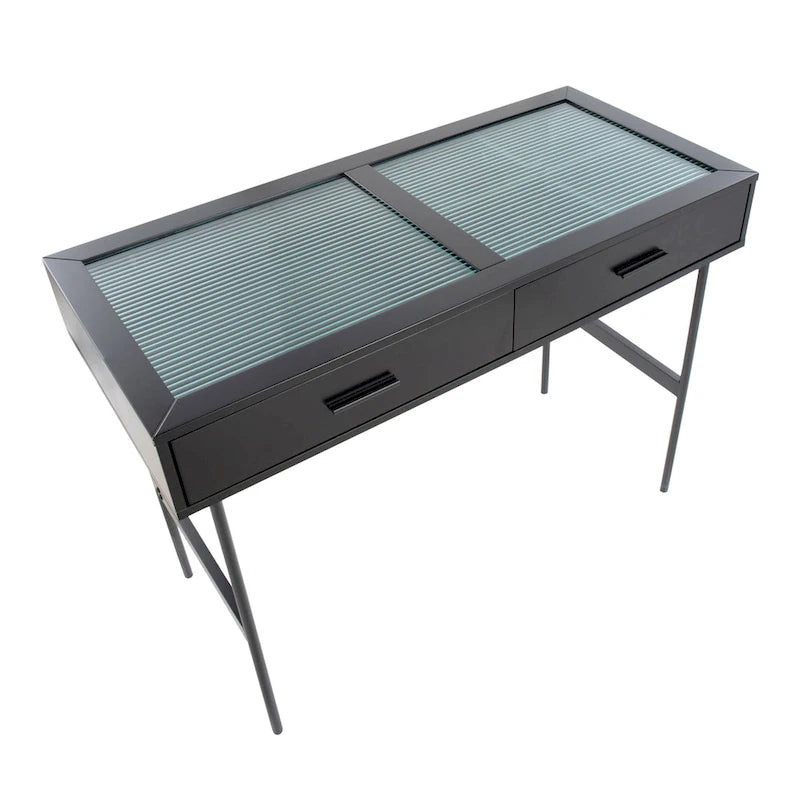 Consolle con ripiano in vetro e 2 cassetti