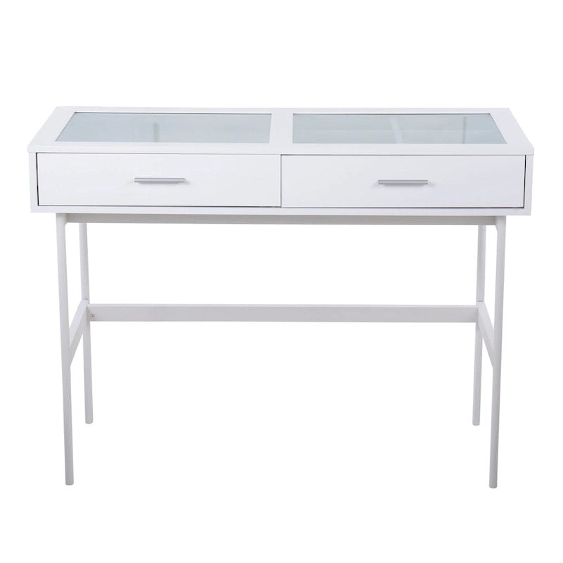 Consolle con ripiano in vetro e 2 cassetti