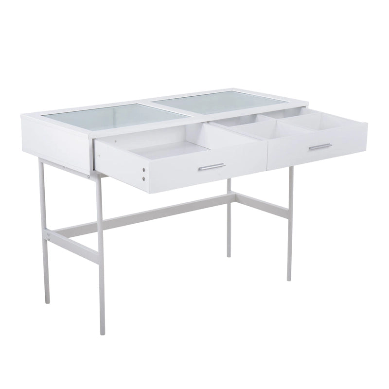 Consolle con ripiano in vetro e 2 cassetti