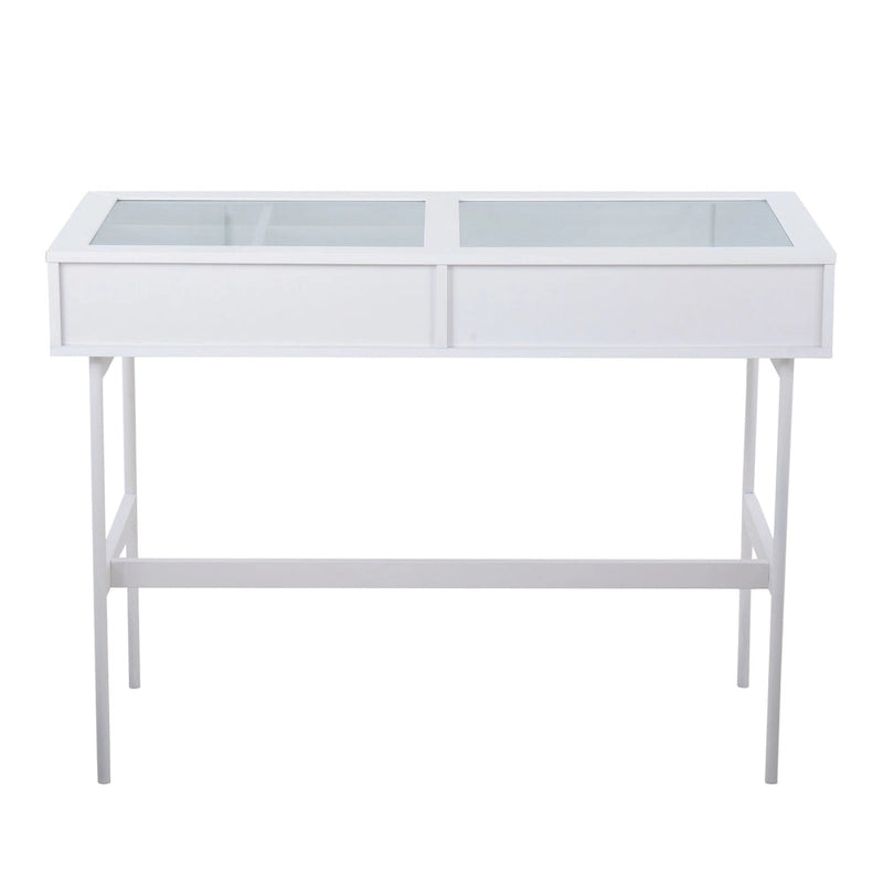 Consolle con ripiano in vetro e 2 cassetti