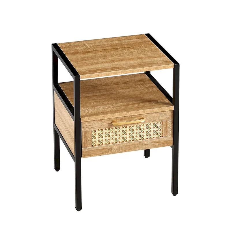 Comodino in rattan a 1 cassetto con scomparto portaoggetti