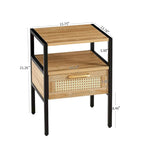 Comodino in rattan a 1 cassetto con scomparto portaoggetti