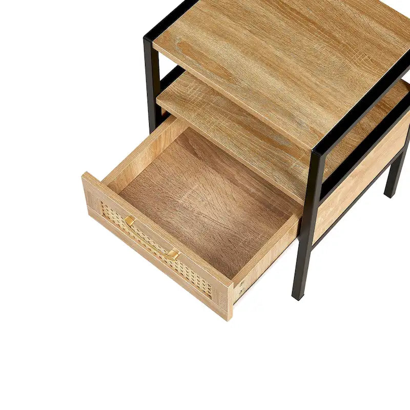 Comodino in rattan a 1 cassetto con scomparto portaoggetti
