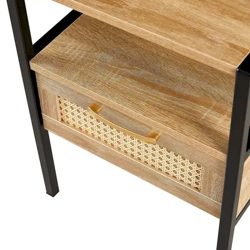 Comodino in rattan a 1 cassetto con scomparto portaoggetti