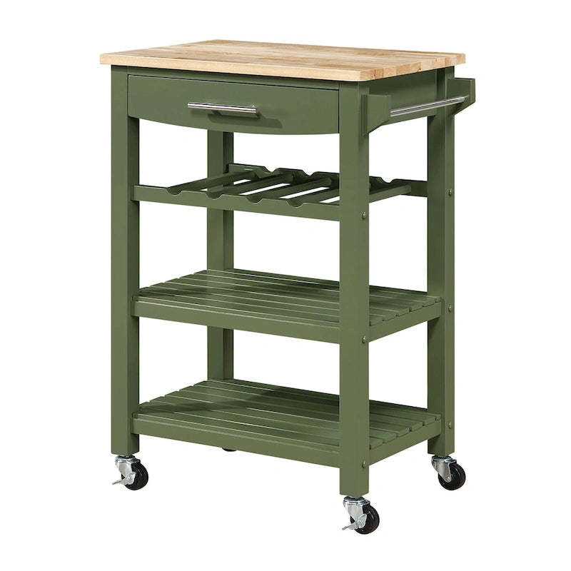 Carrello da Cucina a 4 Ripiani con Piano in Legno Massello