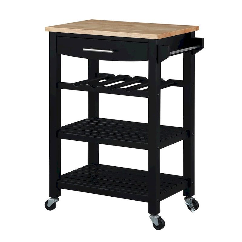 Carrello da Cucina a 4 Ripiani con Piano in Legno Massello
