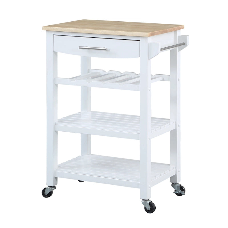 Carrello da Cucina a 4 Ripiani con Piano in Legno Massello