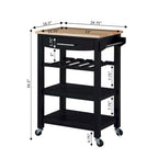 Carrello da Cucina a 4 Ripiani con Piano in Legno Massello