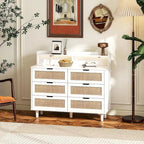 Cassettiera a 6 cassetti in rattan con striscia LED e presa di corrente
