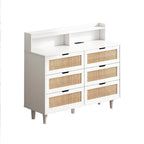 Cassettiera a 6 cassetti in rattan con striscia LED e presa di corrente