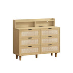 Cassettiera a 6 cassetti in rattan con striscia LED e presa di corrente