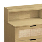 Cassettiera a 6 cassetti in rattan con striscia LED e presa di corrente