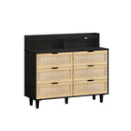 Cassettiera a 6 cassetti in rattan con striscia LED e presa di corrente