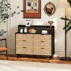 Cassettiera a 6 cassetti in rattan con striscia LED e presa di corrente