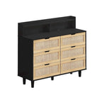 Cassettiera a 6 cassetti in rattan con striscia LED e presa di corrente
