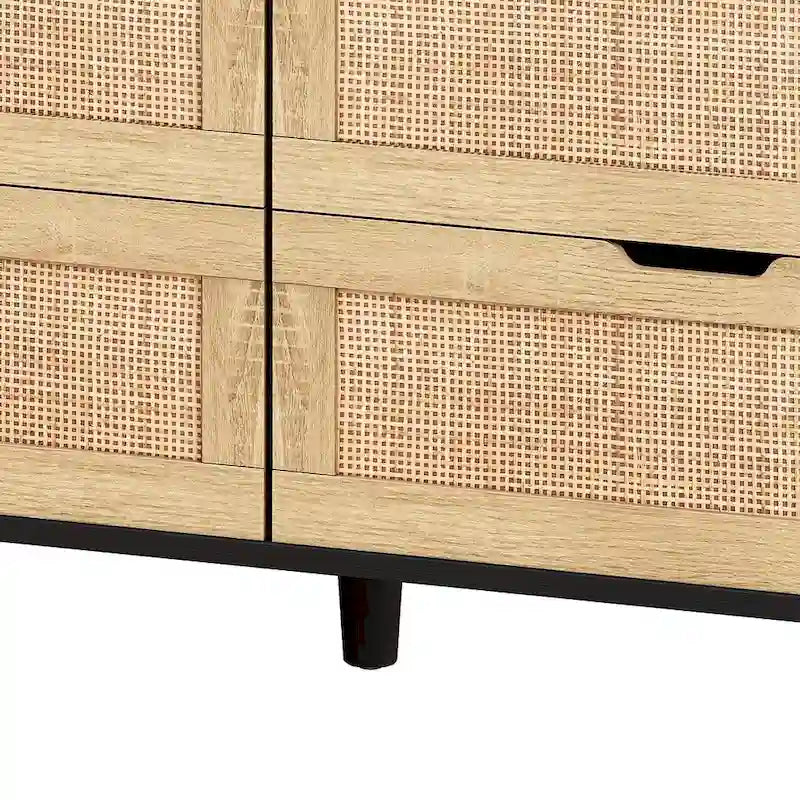 Cassettiera a 6 cassetti in rattan con striscia LED e presa di corrente