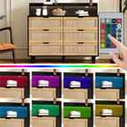 Cassettiera a 6 cassetti in rattan con striscia LED e presa di corrente