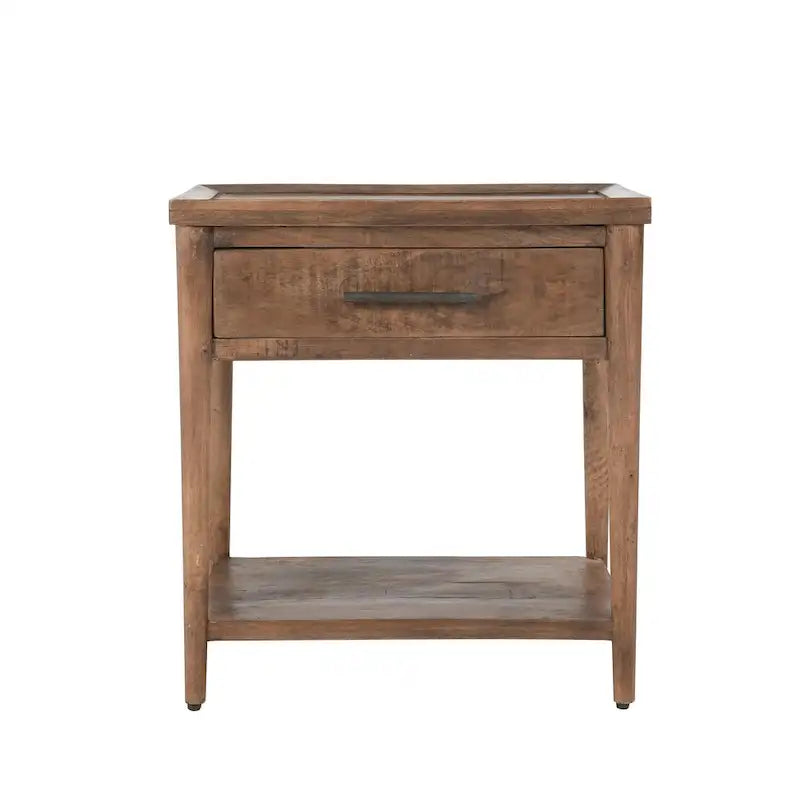 Tavolino comodino a 1 cassetto - Legno massello, Finitura marrone naturale