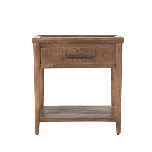 Tavolino comodino a 1 cassetto - Legno massello, Finitura marrone naturale