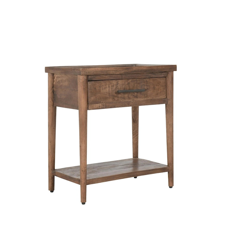 Tavolino comodino a 1 cassetto - Legno massello, Finitura marrone naturale