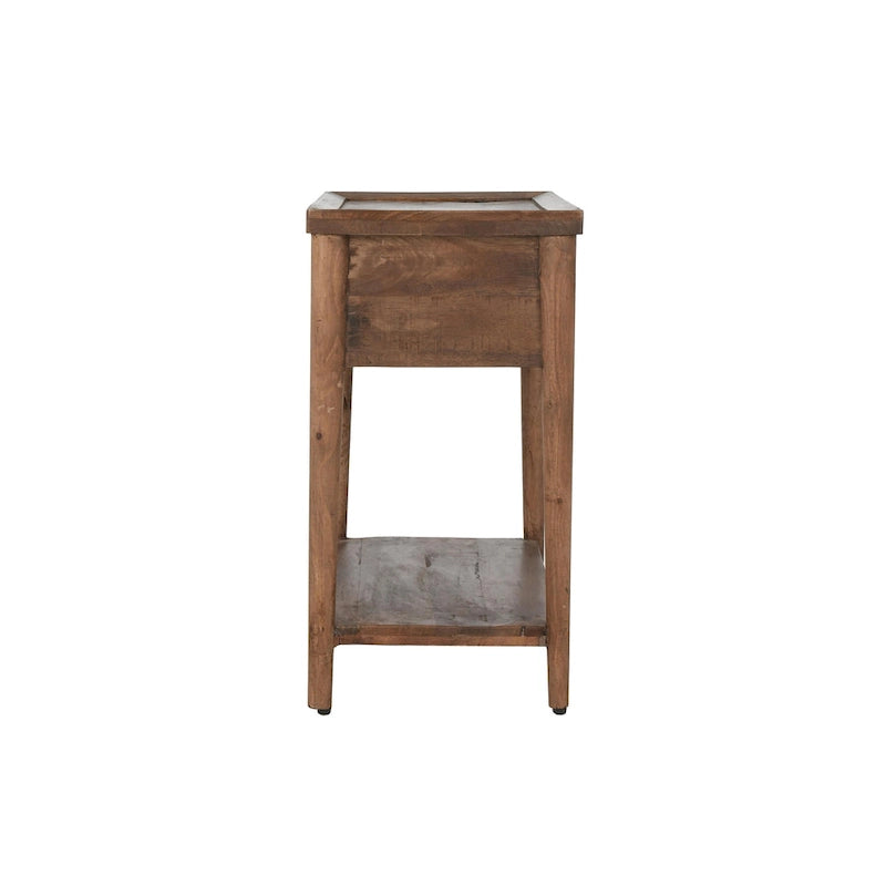 Tavolino comodino a 1 cassetto - Legno massello, Finitura marrone naturale