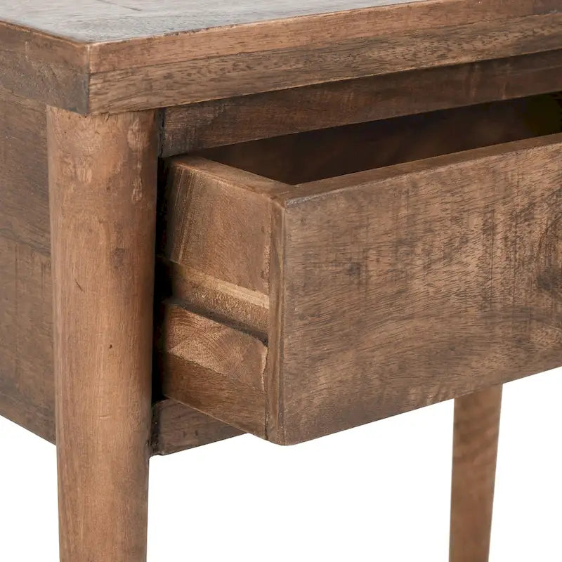 Tavolino comodino a 1 cassetto - Legno massello, Finitura marrone naturale