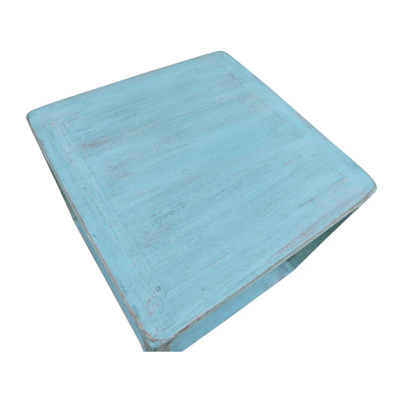 Tavolino quadrato in legno di recupero, 56 cm, finitura blu vintage