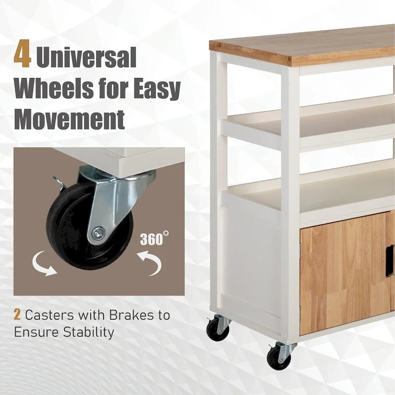 Carrello da cucina con cassetti e ripiani aperti