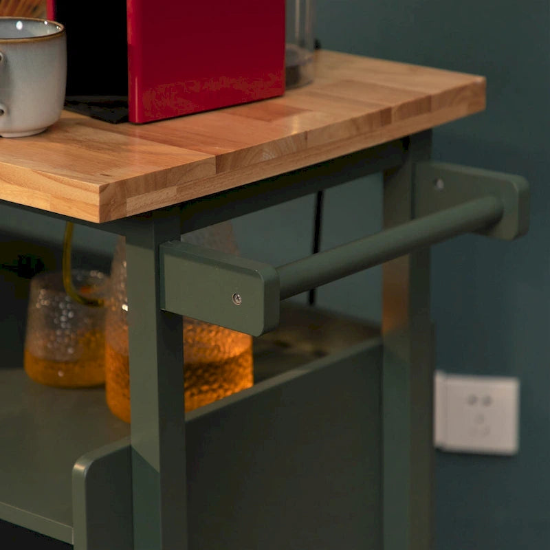 Carrello da cucina con cassetti e ripiani aperti