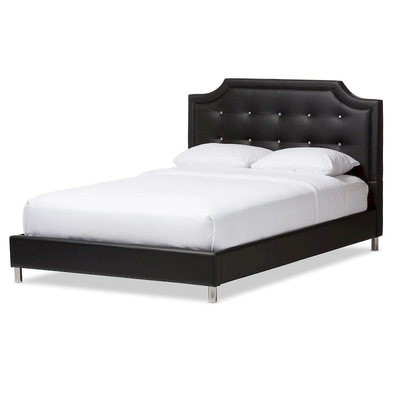 Letto a piattaforma in ecopelle con testiera imbottita