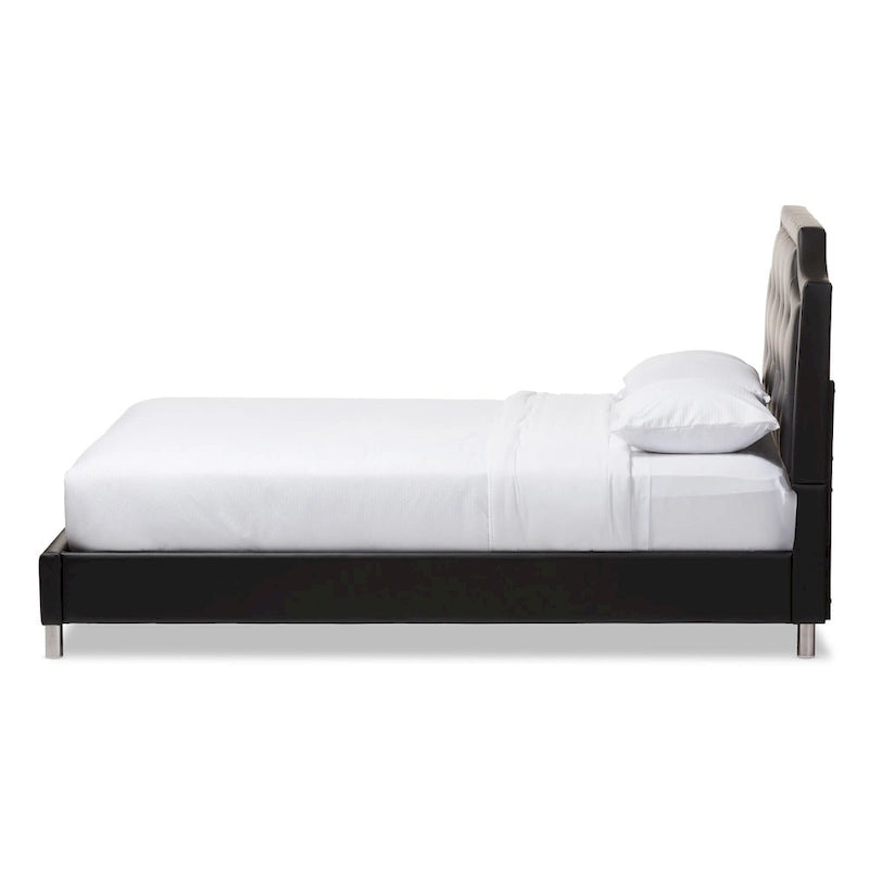 Letto a piattaforma in ecopelle con testiera imbottita