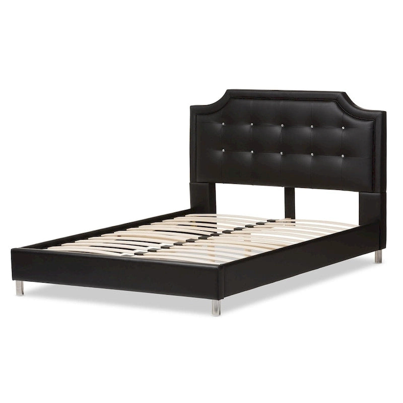 Letto a piattaforma in ecopelle con testiera imbottita