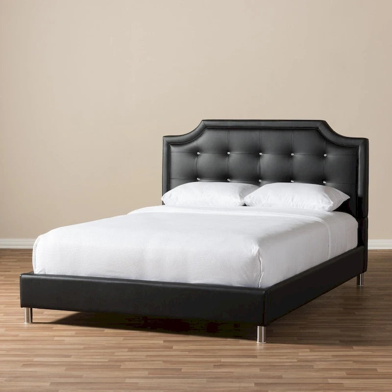 Letto a piattaforma in ecopelle con testiera imbottita