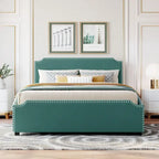 Letto a piattaforma Queen Size con testiera imbottita e cassetti contenitore