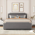 Letto a piattaforma Queen Size con testiera imbottita e cassetti contenitore